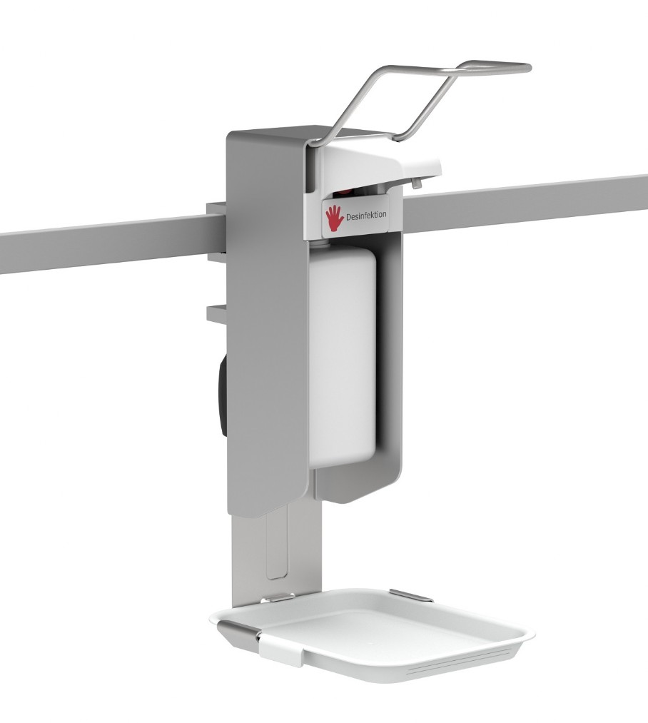 Desinfektionsmittelspender zur Befestigung an Rundrohr und an Geräteschienen 25x10 mm