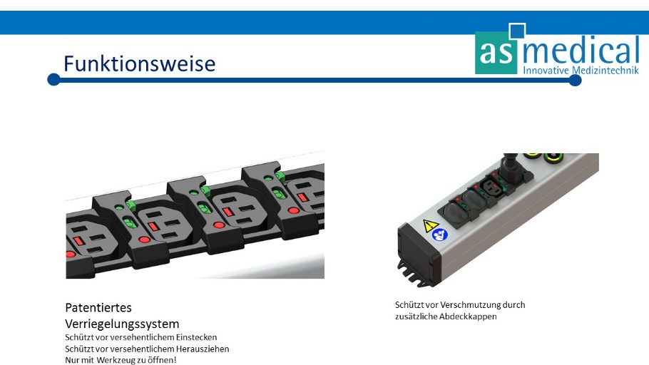 Patentiertes Verriegelungssystem für medizinische Stromverteiler