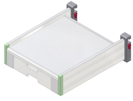 Konsole mit Schublade zur Befestigung an Normschiene 25 x 10 mm Monitorträger für Geräteschiene 25 x 10 mm und Rundrohr