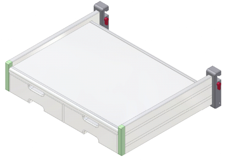 Konsole mit 2 Schubladen zur Befestigung an Normschiene 25 x 10 mm Monitorträger mit Schubladen für Geräteschiene 25 x 10 mm und Rundrohr