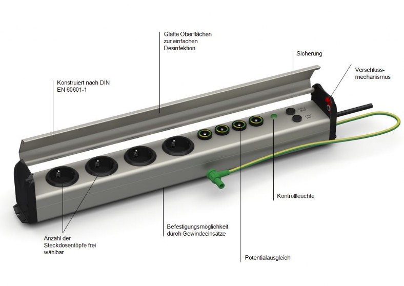 med. Steckdosenleiste mit Potentialausgleichskabel